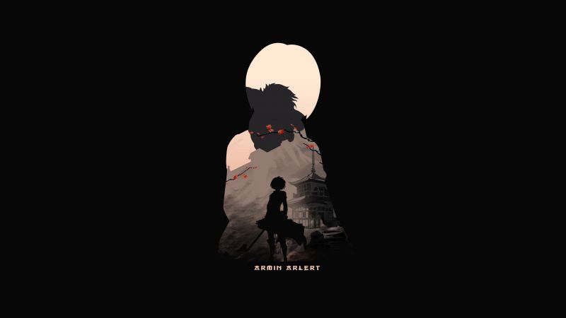 Armin Arlert, Attack on Titan, Black background, Shingeki no Kyojin, 5K, Silhouette