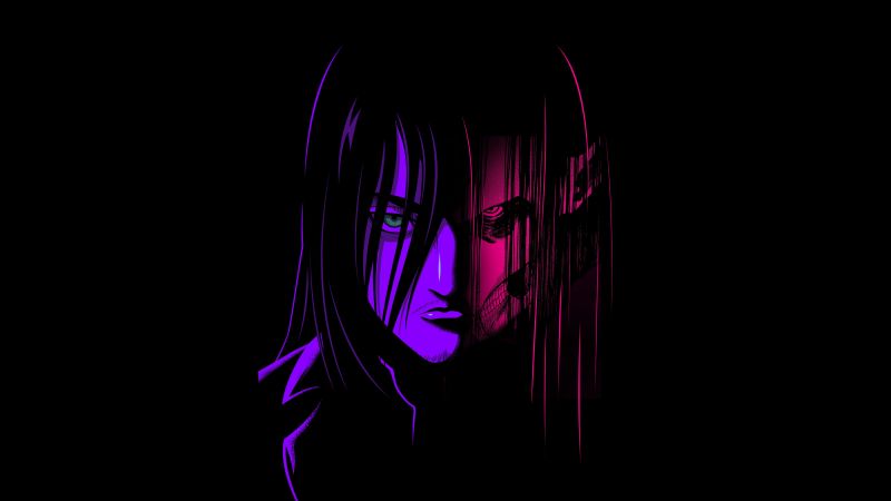 Eren Yeager, Neon art, Aesthetic anime, Attack on Titan, 5K, Shingeki no Kyojin, Black background