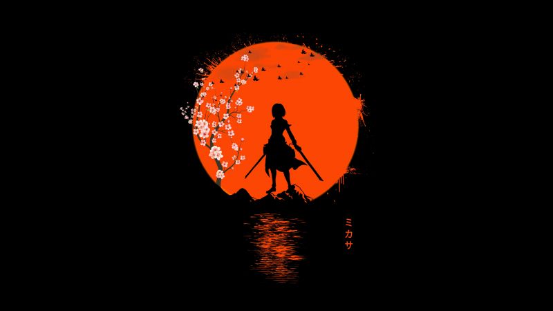 Mikasa Ackerman, AMOLED, Attack on Titan, Black background, 5K