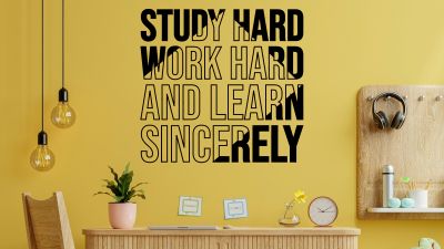 Study hard, Motivational quotes, Work harder, Learn, Inspirational quotes, 5K, Yellow aesthetic, Interior