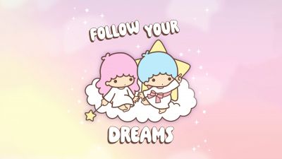 Follow your Dreams, Little Twin Stars, Sanrio, Cute cartoon, Girly backgrounds, Pastel background