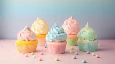 Colorful, Ice cream, Cupcakes, Aesthetic, Pastel background, Colorful, Pastel colors