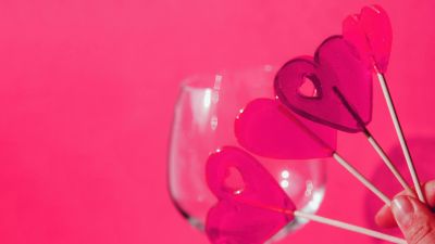 Pink hearts, Lollipop, Pink aesthetic, Sweet candy, Pink background, Monochromatic