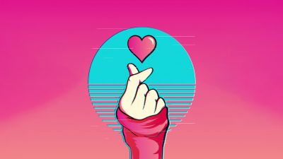 Vaporwave, Finger heart, 5K, 8K, Pink aesthetic, K-pop, Glitch art, Retro style