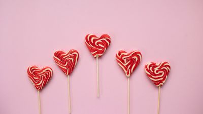 Heart shape, Candies, Heart Candies, Lollipop, 5K, Pastel pink, Red hearts