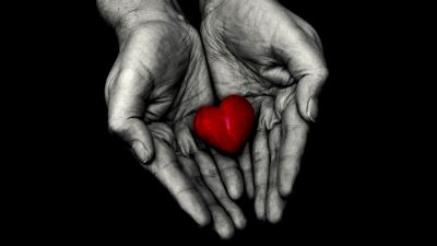 Red heart, Holding hands, 5K, 8K, Love heart, Black background, AMOLED
