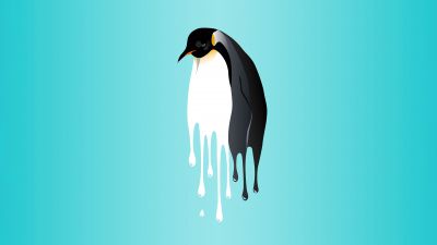 Penguin, Drippy, Turquoise background, 5K