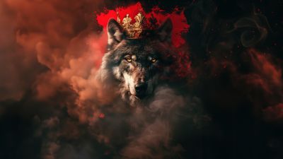 Wolf, Crown, King, Smoke, AI art