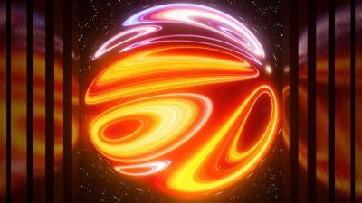 Cosmic, Sphere, Glowing, Futuristic, Silhouette, Mystical, Energy, Galaxy, Reflection, Orange aesthetic, 5K, Radiant