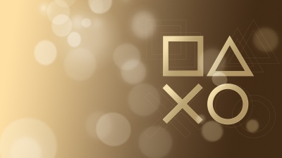 PlayStation controller, Symbols, Joystick, PlayStation, Golden yellow, Golden background