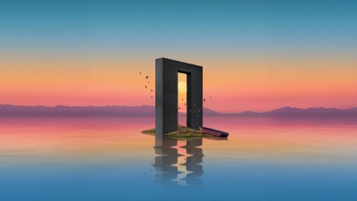 Portal, Aesthetic, Surrealism, Reflection, Sunset, Serenity, Dreamlike, 5K