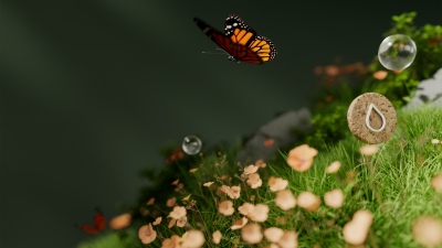 Monarch butterfly, Landscape, Ethereal, Water droplets, Grass, Macro