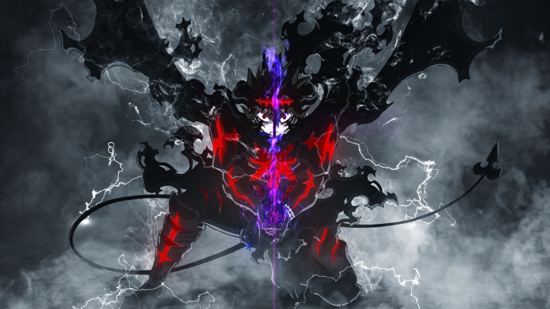 Black Asta, Black Clover, Season 2, Devil, Demonic, Lightning, Dark background, 5K