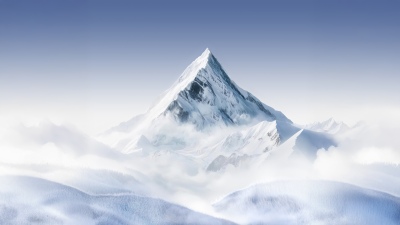 Winter, Mountain Landscape, Snowy Mountains, Clouds, White aesthetic, Mountain Peak, 5K