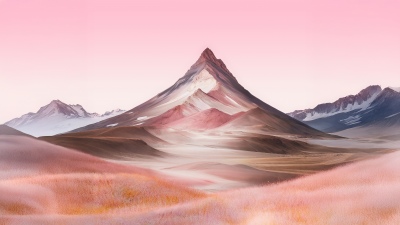 Mountain Landscape, Pink aesthetic, 5K, Pink sky, Mountain Peak
