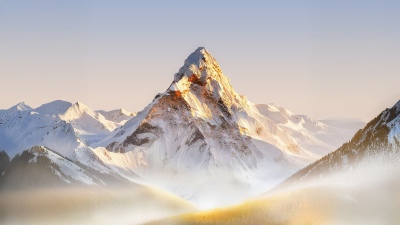 Mountain Landscape, Foggy, Snow, 5K, Stock, Daytime, Sunny day