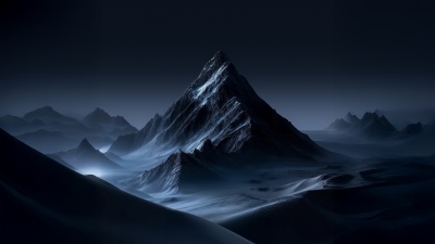 Mountain Landscape, Night, Snow, Dark blue, Ethereal, 5K, Stock