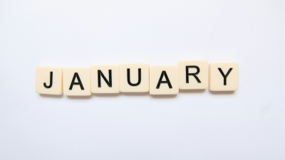 January, Scrabble letters, 5K, White background, Typography