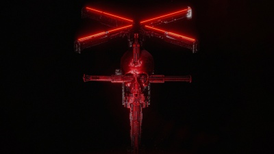 Mysterious, Artifact, Skull, Neon art, Red glow, Black background, 5K