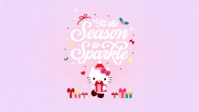 Hello Kitty, Christmas gifts, Sparkling, Pink background, Pink aesthetic, Sanrio, Christmas decoration, 5K, Baby pink