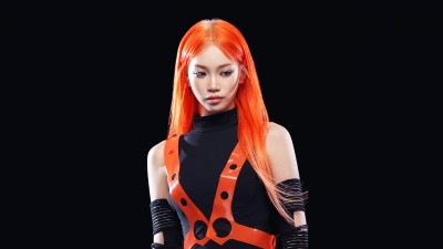 Kim Chaewon, Black background, Le Sserafim, K-pop idol, K-Pop singer, Orange hair