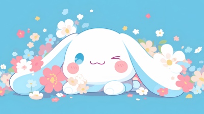 Cinnamoroll, Sanrio, Cute cartoon, Floral, Pastel background, Illustration, 5K, Kawaii