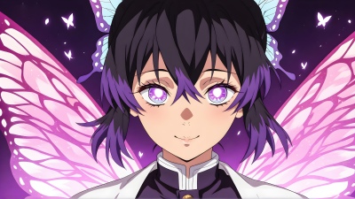 Shinobu Kocho, Purple eyes, Anime girl, Butterfly, Purple aesthetic, Glowing eyes, Demon Slayer: Kimetsu no Yaiba