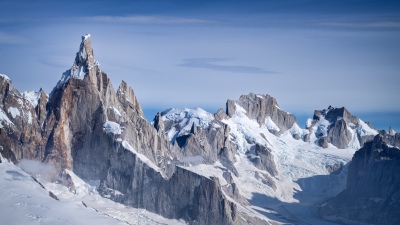 Cerro Torre, Mountain range, Patagonia, Fitz Roy, 5K, 8K, Blue Sky, Snow covered