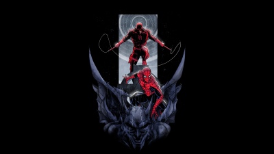 Daredevil, Spider-Man, Fan Art, Gargoyle, Gothic, Black background, Marvel Comics, 5K, 8K