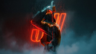 John Wick, Neon art, Rain, Dark aesthetic, 5K, Neon lighting