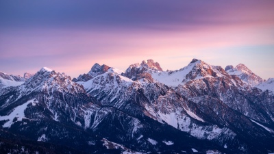 Snow mountains, Gradient sky, Winter Mountains, Sunset, Golden hour, 5K