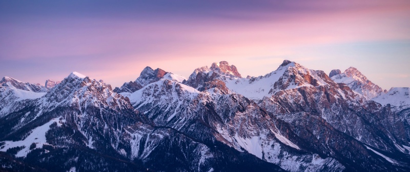 Snow mountains, Gradient sky, Winter Mountains, Sunset, Golden hour, 5K