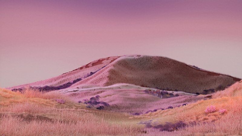 Rolling hills, Pink aesthetic, Landscape, Dreamy, Gradient background, Surreal landscape, Dreamlike, Digital illustration