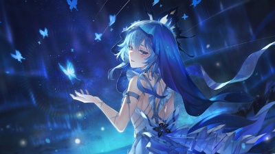 The Shorekeeper, Wuthering Waves, 5K, Anime girl, Blue aesthetic, Butterflies