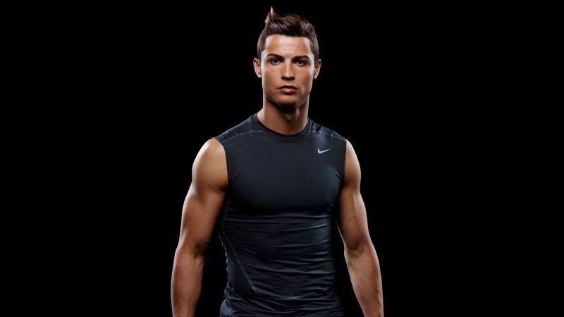 Cristiano Ronaldo, AMOLED, Portuguese footballer, Portugal football player, Black background, 5K, 8K