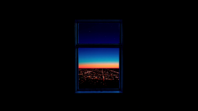 Dark aesthetic, City night, Lonely, Window, Sunset, Twilight, Night sky, Urban, Minimalist, Black background, AMOLED, 5K