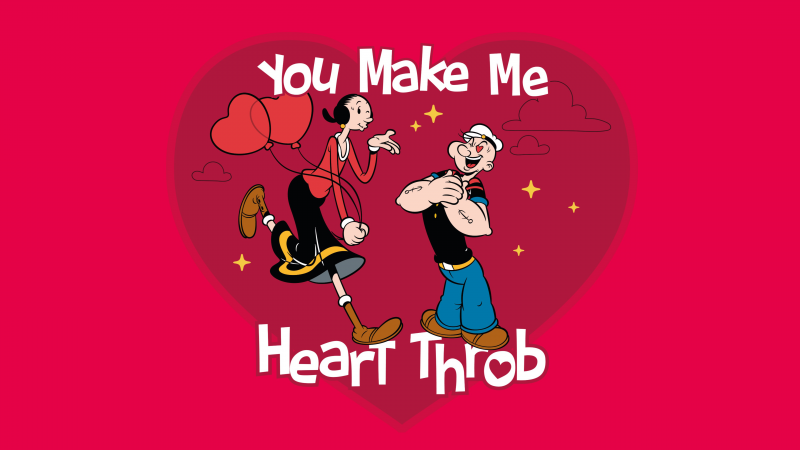 Olive Oyl, Popeye, Love couple, Valentine's Day, Heart shape, Cartoon, Red background, Red aesthetic, Red heart, 5K, Proposal