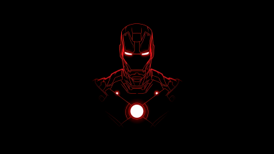 Iron Man, Red glow, AMOLED, Outline, Minimalist, 5K, Black background, Marvel Superheroes