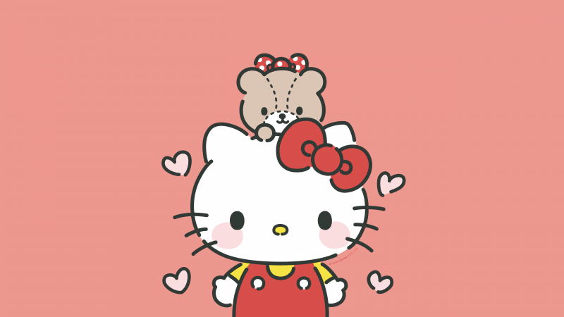 Hello Kitty, Kawaii bear, 5K, Sanrio, Pink background