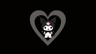 Kuromi, Dark aesthetic, Sanrio, Cheeky, 5K, Black background, AMOLED, Monochrome background, Love heart