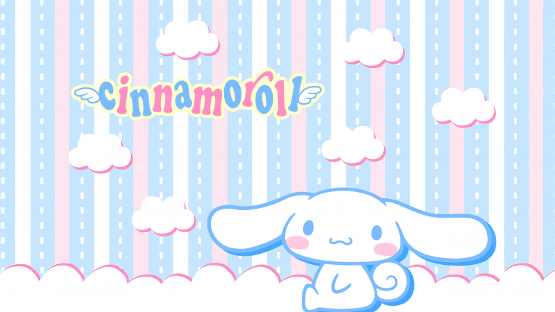 Cinnamoroll, Blue and Pink, Stripes, Sanrio, 5K, Cute cartoon, Clouds, Kawaii