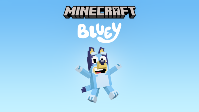 Bluey, Minecraft, 2026 Games, Cute cartoon, Pixel art, Blue background
