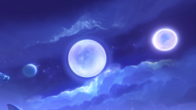 Genshin Impact, Three Moons, Clouds, Stars, Blue aesthetic, Celestial, 5K